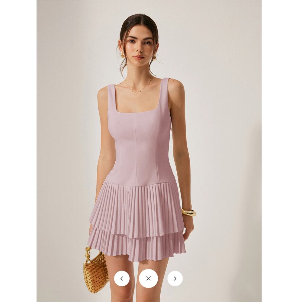 Commense Square Neck Pleated Dress Sz M